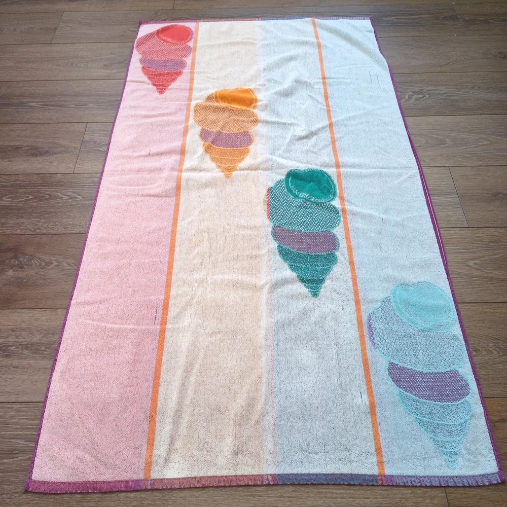 Vintage Striped Sea Sheel Beach Towel Bold‎ Retro Coastal Funky Bright 28 x 52